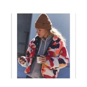 $198 FREE PEOPLE  Movement Hit The Slopes Printed Fleece Jacket Sunset Sz XS NWT